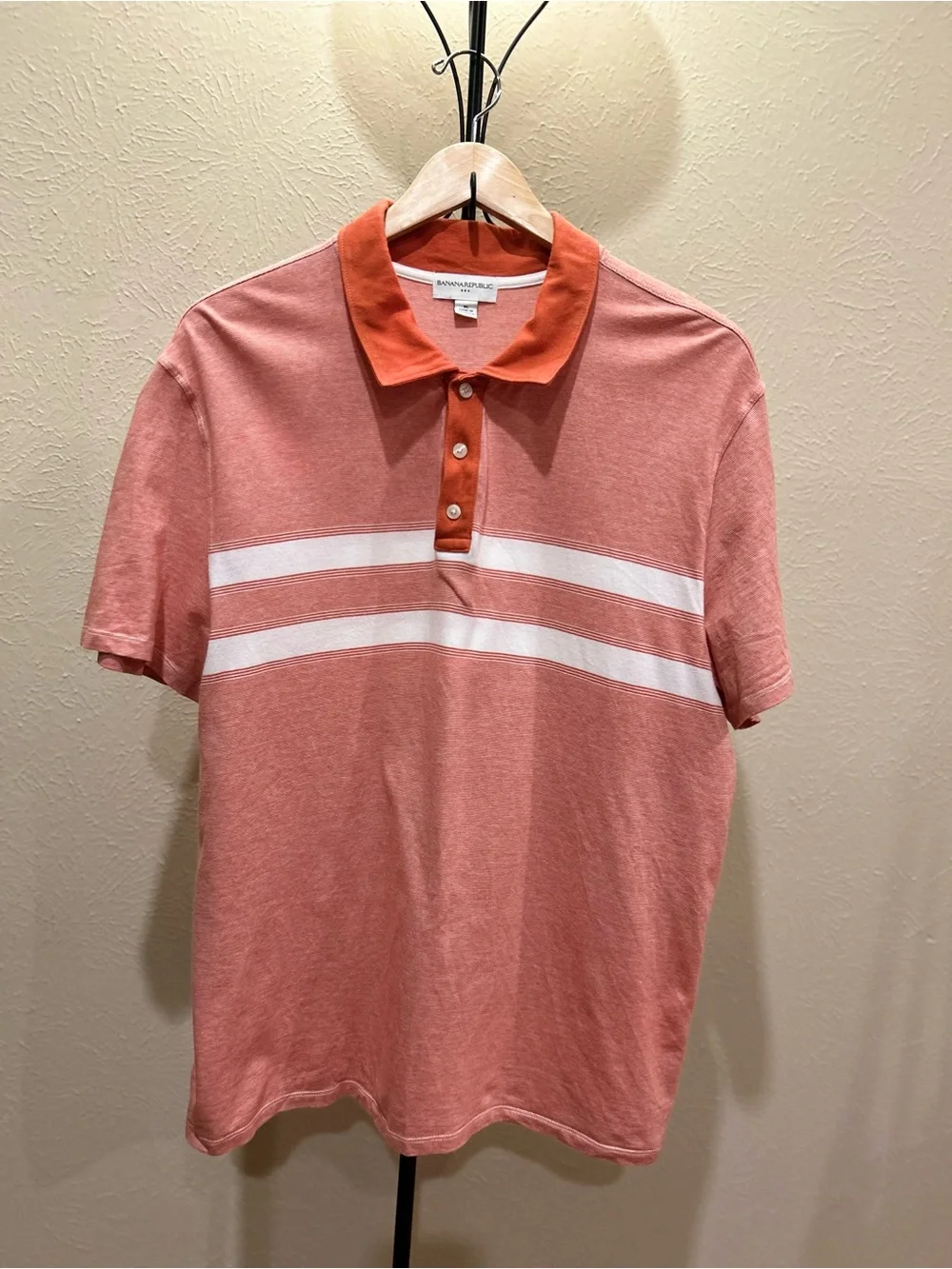 Banana Republic Coral and White Striped Polo